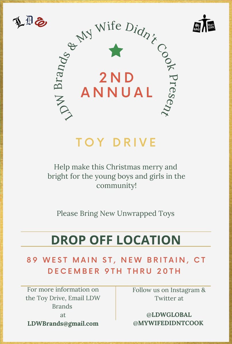 LDWGLOBAL's tweet photo. We're officially announcing our 2nd Annual Toy Drive! 🎄
Thanks again to @mywifedidntcook for
partnering with us on this great cause. All the Toys
will be distributed to Local Communities https://t.co/tYCy81xirT