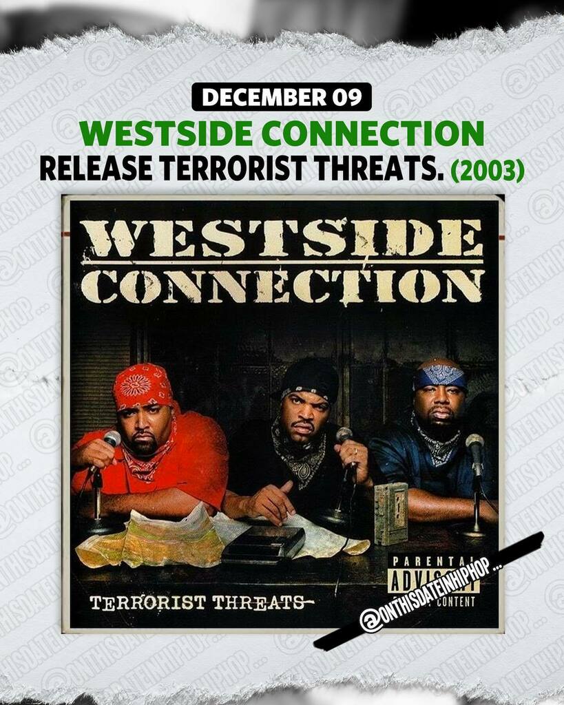 bleepthabastard's tweet image. #OnThisDateInHipHop, #WestsideConnection released #TerroristThreats. Led by #GangstaNation, #iceCube, #Mack10 and #WC’s album would peak at 16 on the #2pac 200. #NoTypo

Support @OnThisDateInHipHop with a like and/or comment.

Ask me anything...
Text: 32… instagr.am/p/CXSHwTmJBtA/