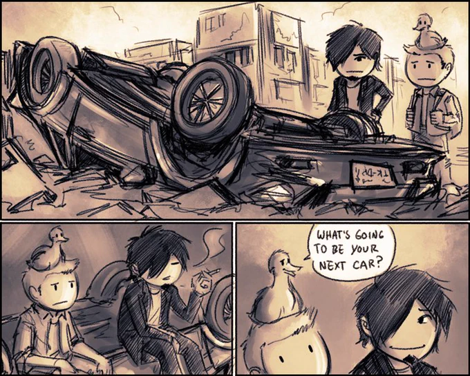 157: Losing a car to a natural disaster kinda sucks, I know from experience. Anyway, QD fans definitely spotted the call back to this earlier strip. It kinda felt right, to revisit a strip after such a big event. https://t.co/03BxyipHEr 