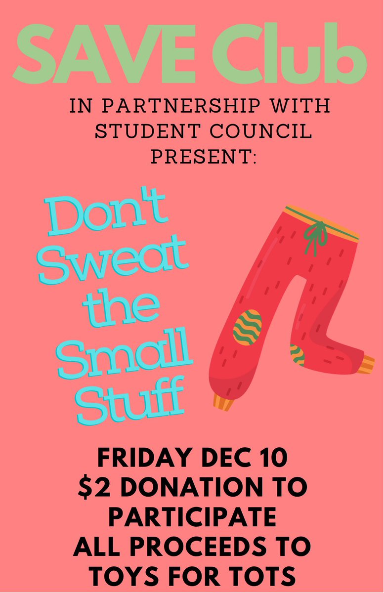 MadisonTrumbull's tweet photo. MMS S.A.V.E Club encourages you to “prioritize self-care” as part of the #14daysofaction.  Wear your comfiest clothes to school tomorrow and support Toys for Tots! https://t.co/UELOXfRP92
