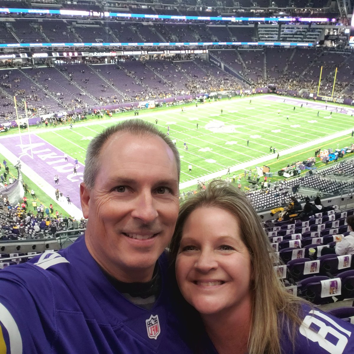 derekjlarson's tweet photo. 1st time ever at US Bank Stadium for both of us. My wife's 1st ever #Vikings game in person. #Skol https://t.co/6ARH8UXZBA