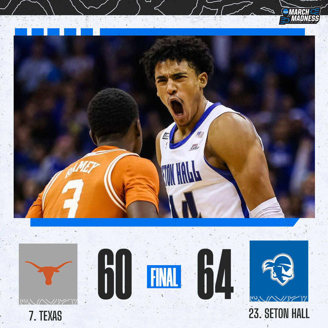 MarchMadnessMBB's tweet photo. DOWN GO THE LONGHORNS! 🗣

Seton Hall holds off Texas at home https://t.co/ATUVYhHUQI