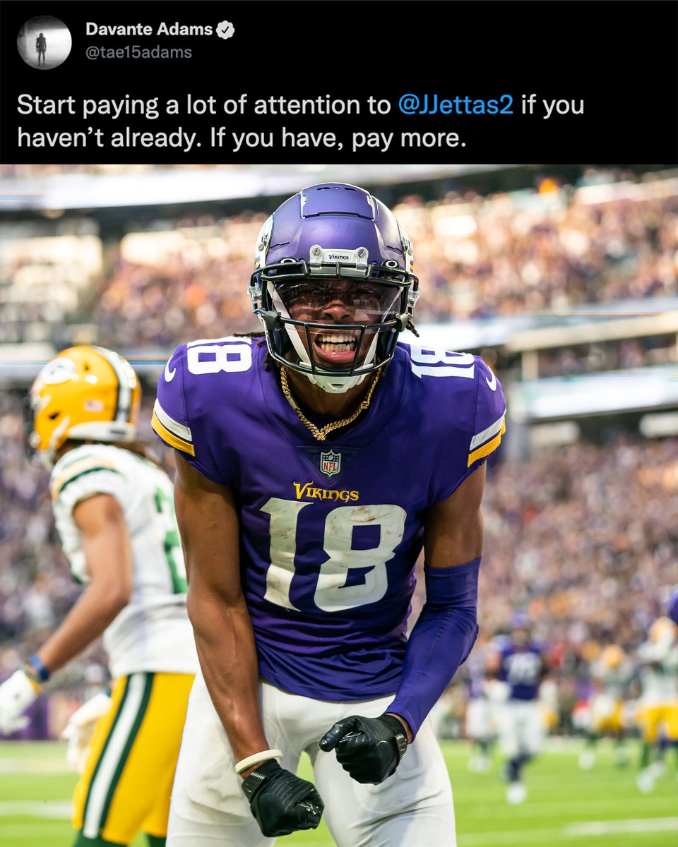 SInow's tweet photo. Davante Adams was right ... PAY MORE ATTENTION TO JUSTIN JEFFERSON! 🔥 #SKOL https://t.co/HhKwnzgCAy