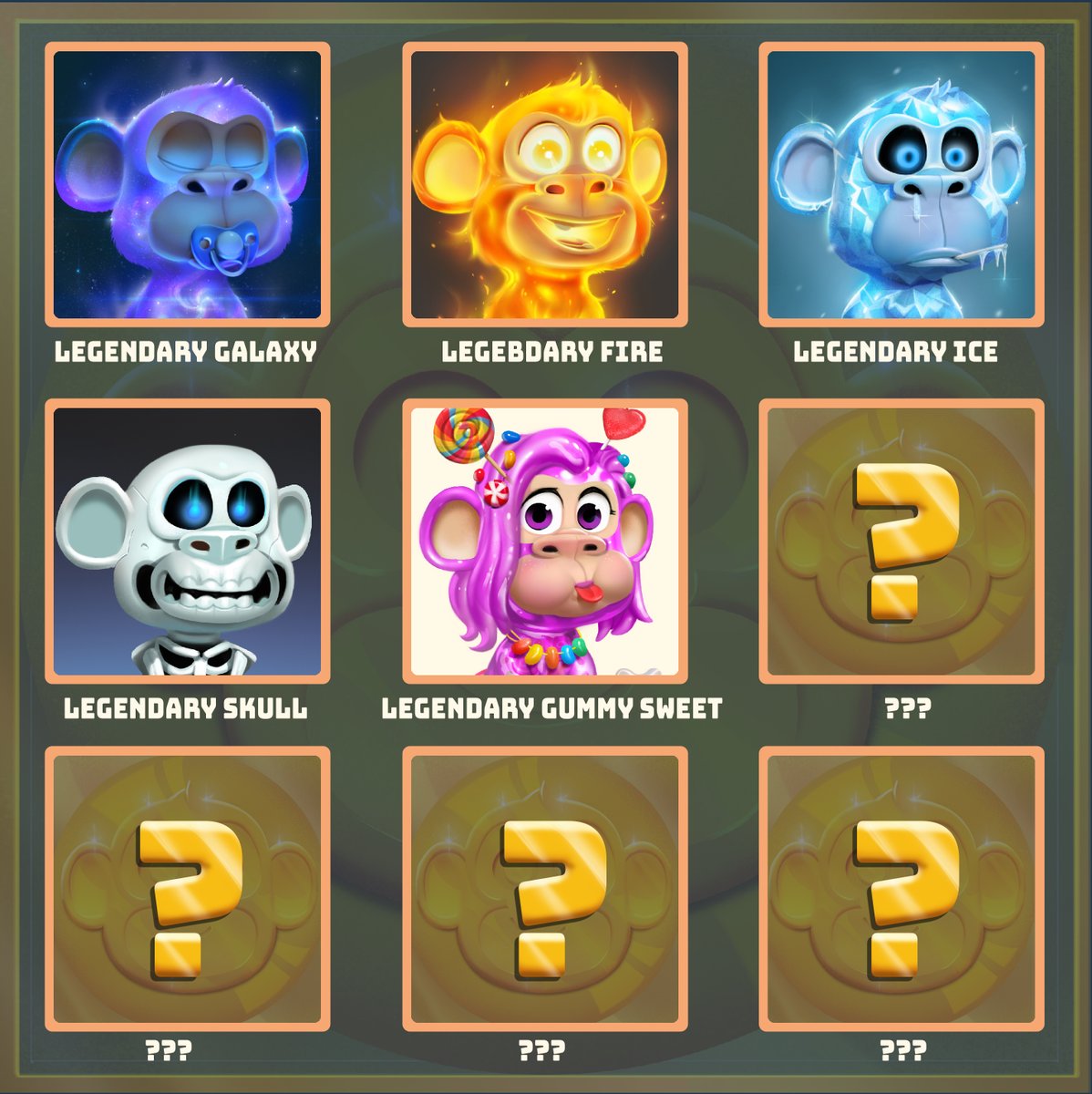 🚨ALERT: We are giving away a FREE Ape Kids Club NFT!

We have shown sneak peaks of 5 of our 1/1 NFTs, but we have kept 4 of them top secret! Whoever can guess what 2 of our unrevealed legendaries look like will win!

To enter
-Follow us
-Like &amp; RT
-Make a guess in the replies