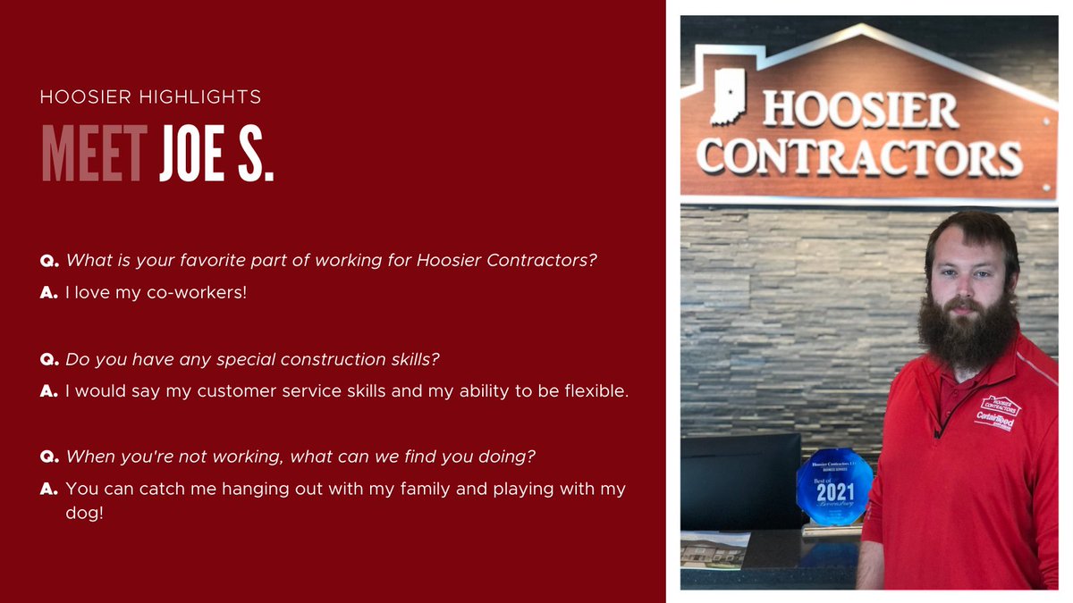 HoosierRoof's tweet photo. #HoosierHighlight: Meet Joe! He currently serves as a sales consultant on our team. https://t.co/RggeCGaagu