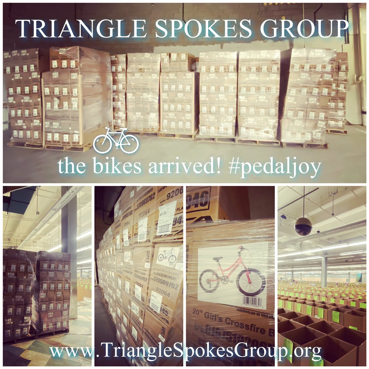 TriangleSpokesGroup (@trianglespokes) on Twitter photo ๐๐ปWe're excited to see this delivery ๐๐ฆof 350 bikes ๐ฒ arrive in Raleigh to be assembled! Our original bike order was stuck on a container ship and would not arrive in time for Christmas ๐ณ! So ta-da new plan because cancelling all this Joy was NEVER an option- ๐ฒโค๏ธ๐ฒโค๏ธ๐ฒ ๐๐ปWe're excited to see this delivery ๐๐ฆof 350 bikes ๐ฒ arrive in Raleigh to be assembled! Our original bike order was stuck on a container ship and would not arrive in time for Christmas ๐ณ! So ta-da new plan because cancelling all this Joy was NEVER an option- ๐ฒโค๏ธ๐ฒโค๏ธ๐ฒ
