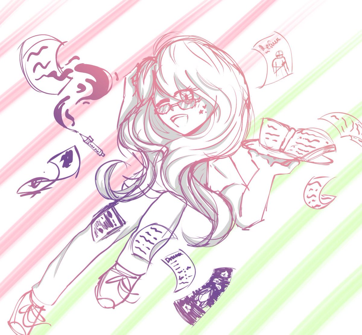 I am in awe at the thought my student put in to create this illustration of me. I can tell what the assignments are on the sheets around my image and my favorite colors are embedded. I want to frame this and put it on a blouse I can wear every day!