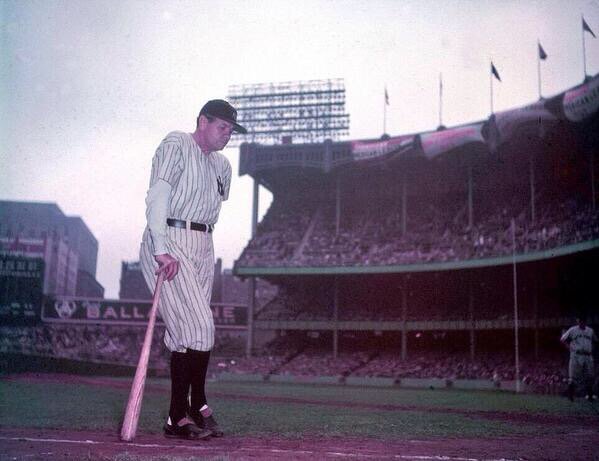 Colorized photo of Babe Ruth at Yankee Stadium