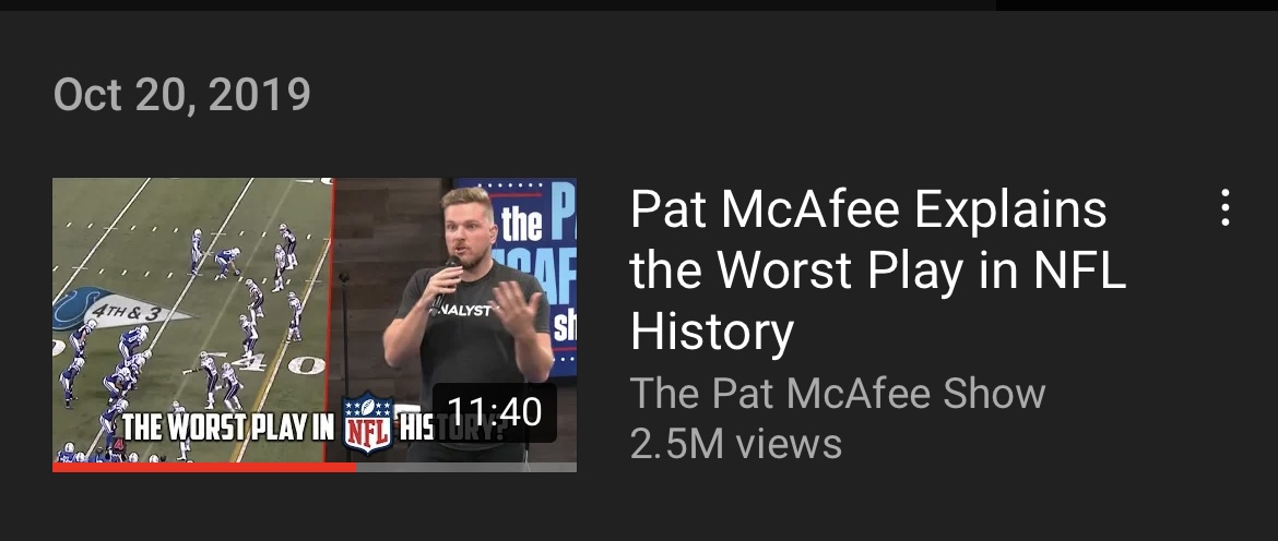 npoore's tweet photo. YouTube history says this is when I started watching.  What a journey! @PatMcAfeeShow thanks for your humbleness and generosity to the communities and people that helped you get where you are today. The world needs more Pat like kindness.  #PMSFANDUELFAMILY https://t.co/haxkGewlh9