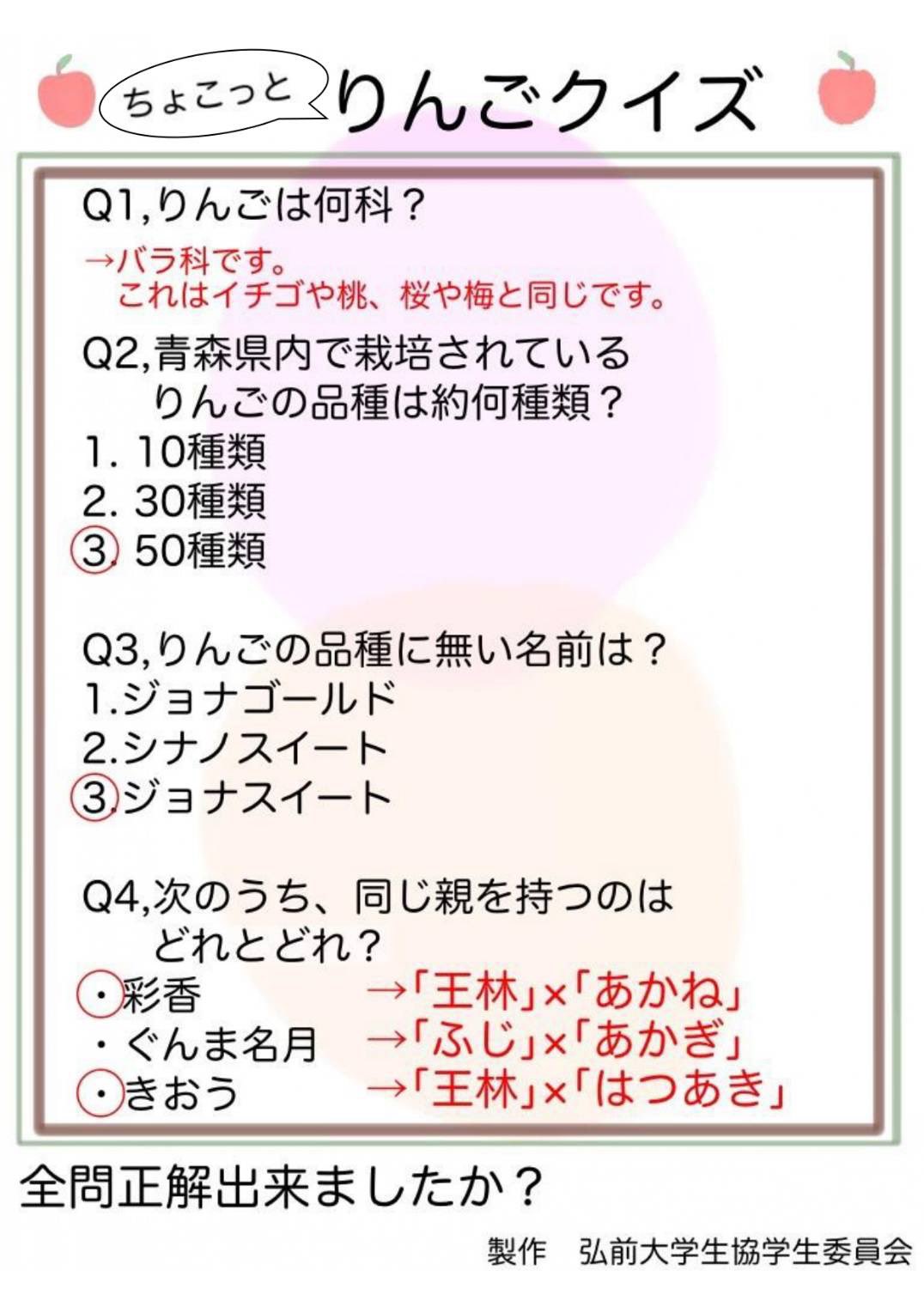 弘前大学生協学生委員会 りんごクイズの解答です 皆さん正解できましたか T Co Jb5c7njs9o Twitter