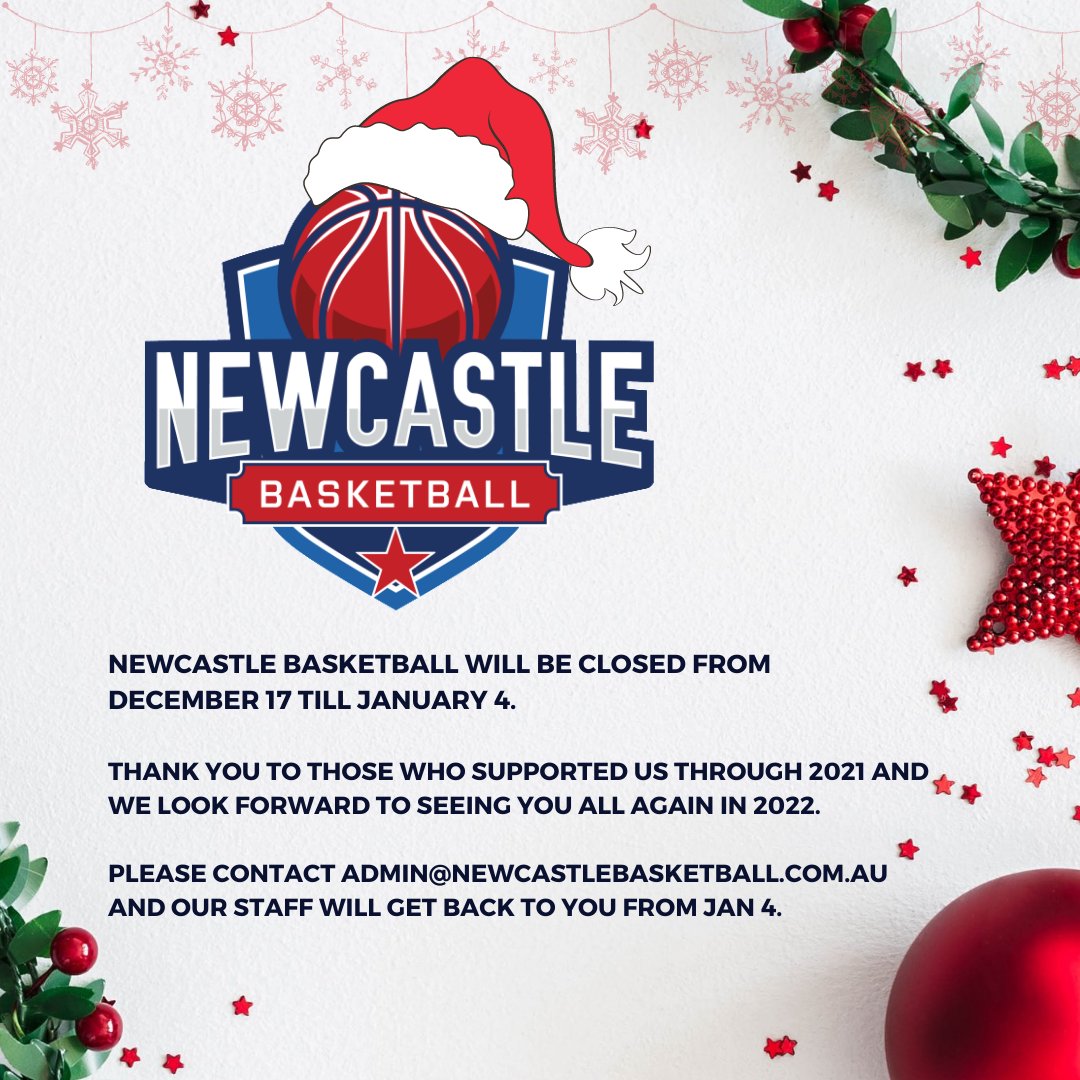 MERRY CHRISTMAS!
<a href="/NewyBasketball/">Newcastle Basketball</a> would like to thank our community for your ongoing support &amp; participation in 2021 and look forward to a bigger, brighter, bouncier 2022. We wish everyone a Merry Christmas &amp; a healthy, Happy New Year. <a href="/BasketballNSW/">Basketball NSW</a> <a href="/NBL1East/">𝐍𝐁𝐋𝟏 𝐄𝐚𝐬𝐭</a> <a href="/NBL1/">NBL1</a> <a href="/BasketballAus/">Basketball Australia</a>
