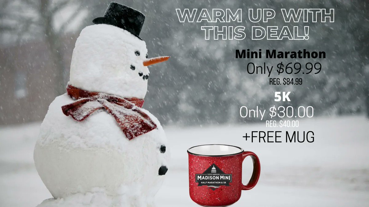 Don't miss this AMAZING Deal!
Register for the Mini or the 5k and receive a Campfire Mug for FREE!
Mini Marathon ONLY $69.99
5K ONLY $30.00
*WORRY FREE REGISTRATION WITH OUR RACE PROTECTION PLAN
 buff.ly/34Kb0Z1