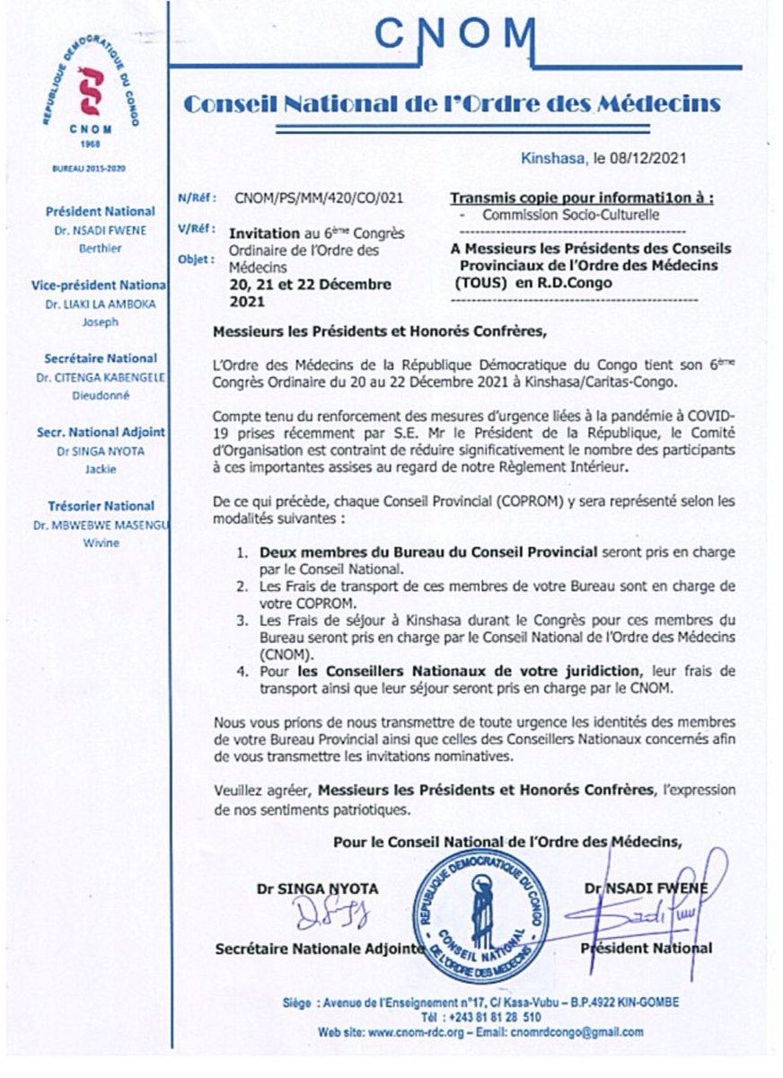 FellyMbla3's tweet photo. ÉLECTIONS 🗳 ORDINALES : 
6ème Congrès de CNOM qui aura du 20-22 décembre au cours du quel sera élu le prochain Président  National, aux conseillers de voter utile! Un bon Président pour un bon Ordre des médecins digne et respectable ! https://t.co/pUFIbOyubt