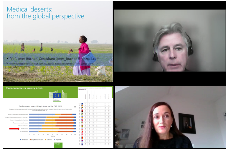 INHWE_Network's tweet photo. We're listening to James Buchan and Katarzyna Ptak-Bufkens @EU_Commission talking through medical deserts from the EU and global perspectives. Join the live streaming event at https://t.co/RftmstkKvj @oases_project #OASES_Project #OASESProject @WHO_Europe @WHOatEU @WHO_Europe_RHN https://t.co/IhNX0o1EJI