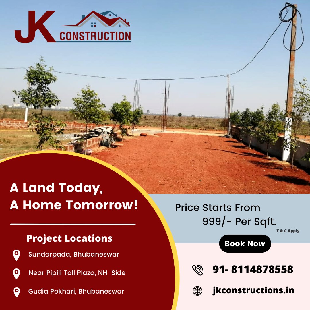 jkbbsr's tweet photo. Are you looking for land and plots in Bhubaneswar? 

Visit JK Construction and get affordable land and plots in Smart City Bhubaneswar within your budget. https://t.co/bcyuVcjDgt