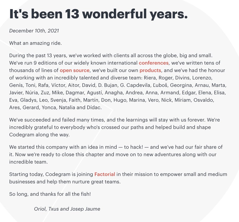 codegram's tweet image. It’s been 13 wonderful years ❤️