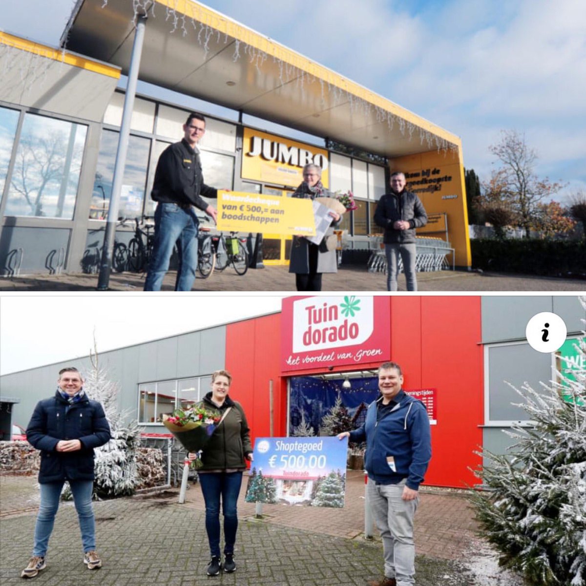De eerste winnaars zijn bekend van de Koop Lokaal &amp; Win. Mineke Vermaning won € 500 euro aan boodschappen bij de Jumbo. Janneke Otten kan voor € 500 euro winkelen bij Tuindorado. Namens de WHI van harte!
#grootgelijknaargorredijk #kooplokaalenwin #kooplokaal #gorredijk #win