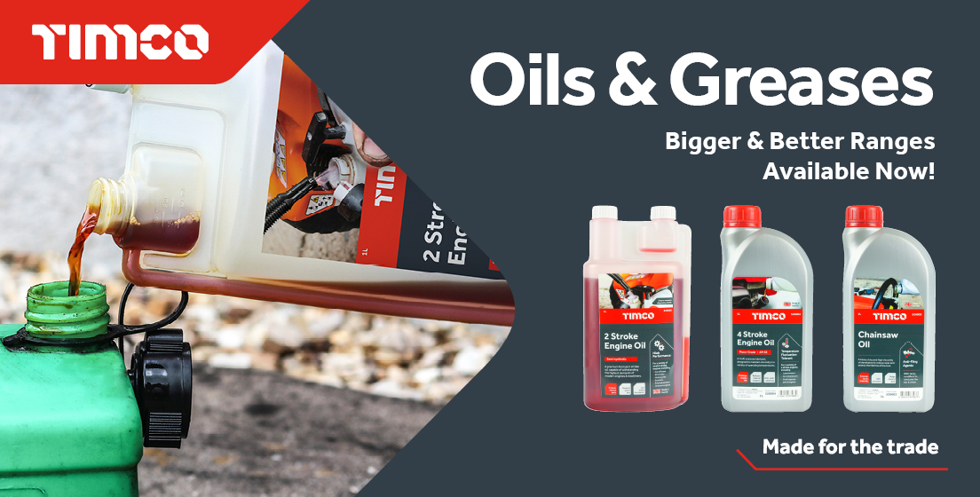 Excited to officially launch a new range of oils and greases specifically formulated for the construction, industrial and agricultural sectors.  

TIMCO 2 Stroke Engine Oil, 4 Stroke Engine Oil and Chainsaw Oil; particularly useful at this time of the year!