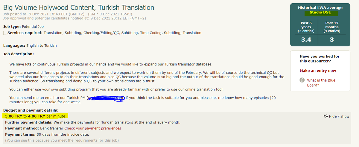 ecebeingece's tweet photo. This is exactly what I was saying. Thanks @StudioDSE for this public job offer on Proz, now everyone can see that one of the four biggest dubbing studios in Turkey pay 3.00-4.00 TRY per minute, which is even less than $0.5! To be fair, I know you're not the only one. https://t.co/8CVYumhKL0