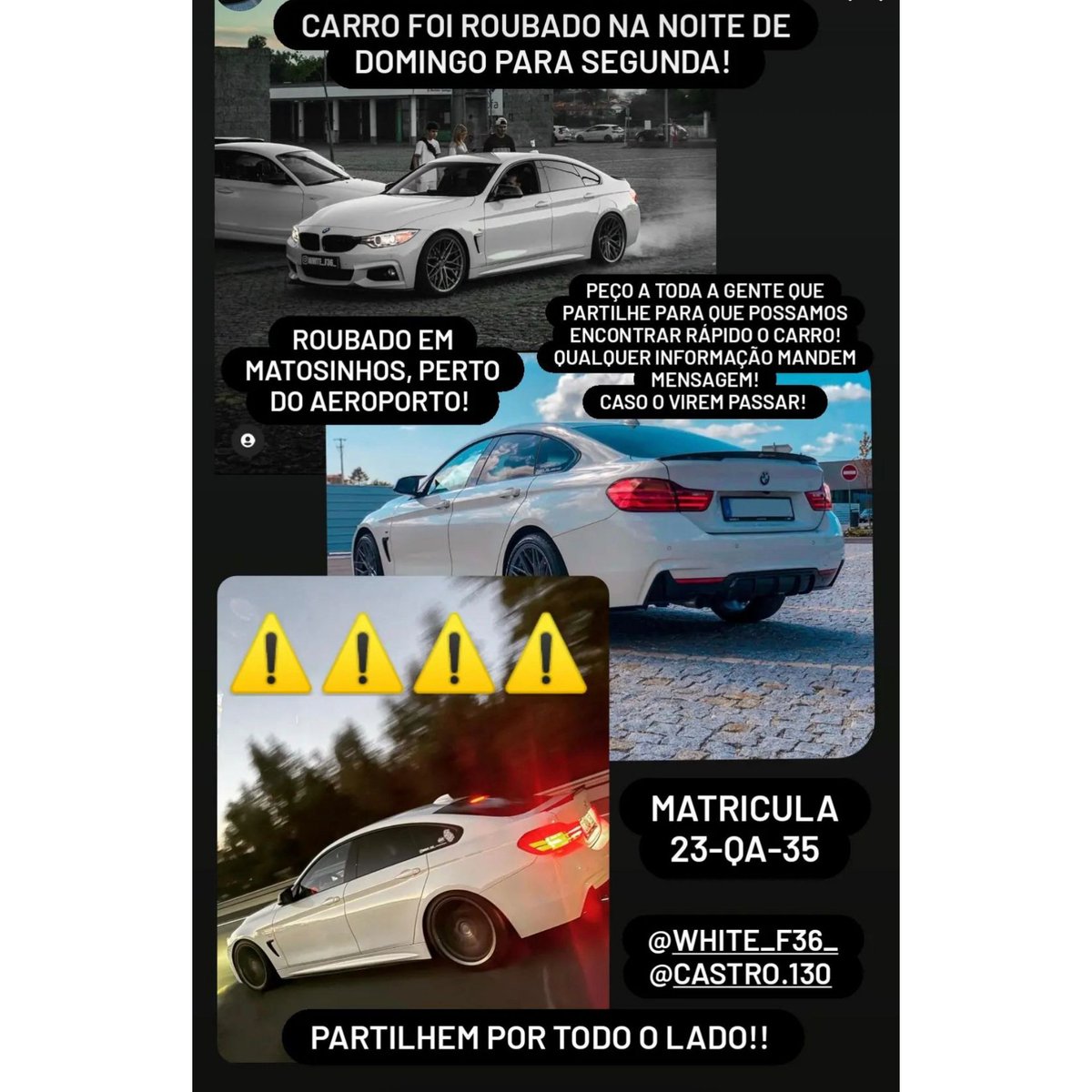 tlascasass's tweet photo. ⚠️ ROUBADO NA NOITE DE DOMINGO PARA SEGUNDA ⚠️

23-QA-35 
BMW 420 GRAND COUPE BRANCO
23-QA-35 

ROUBADO EM MATOSINHOS PERTO DO AEROPORTO. https://t.co/To2ieQMW5f
