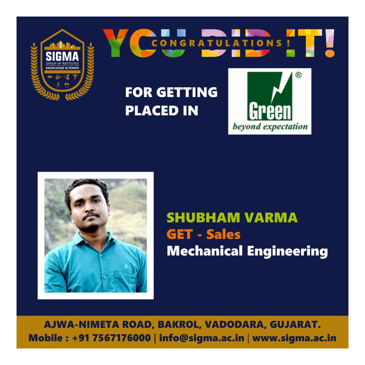 sigmauniindia's tweet photo. Our students are our Identity , WE ARE PROUD OF YOU. #sigmaplacements #sgi #sigmagroupofschools&amp; colleges #ranking #sigmainstituteofengineering #haveshema?#havesigma #youdidit #BigSigma https://t.co/ArLH63XvFE
