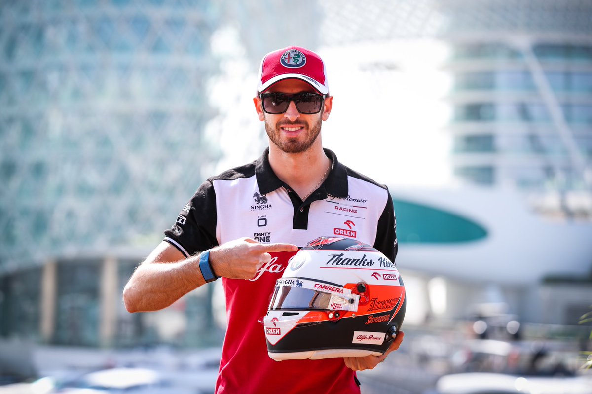 audif1_'s tweet photo. You’ve seen cool. Now you’ve seen this 😍
Antonio’s helmet for the weekend is inspired by that worn by Kimi during his World Championship season of 2007, and features a message of thanks to the Finn as the duo completes three years as team-mates. https://t.co/TzyGD3UPm5