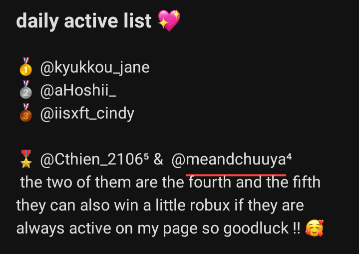 totallynot_skyy's tweet photo. stay active y'all might get replaced :O

btw heres the updated list 💫

going ia so join the ongoing giveaways and ill post more soon !! https://t.co/XfGmXUxflD