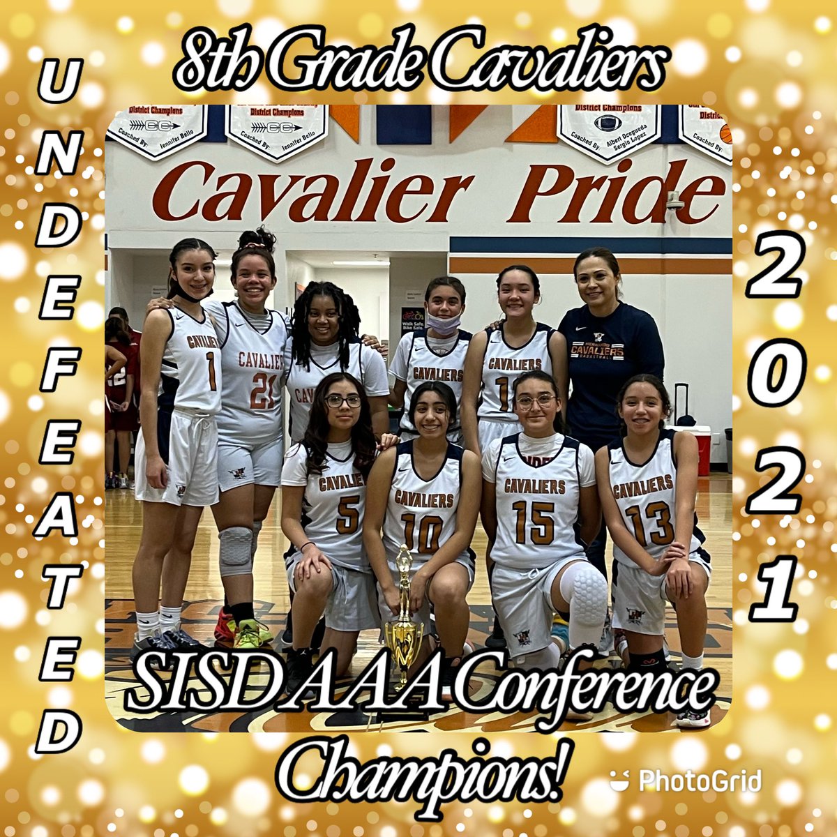 Presenting the 8th Grade Girls 🏀 AAA Conference Champions! 🏆 They had a perfect season and were a blast to watch! Way to go Cavaliers! 👏#CavPride 💛💙 #TeamSISD