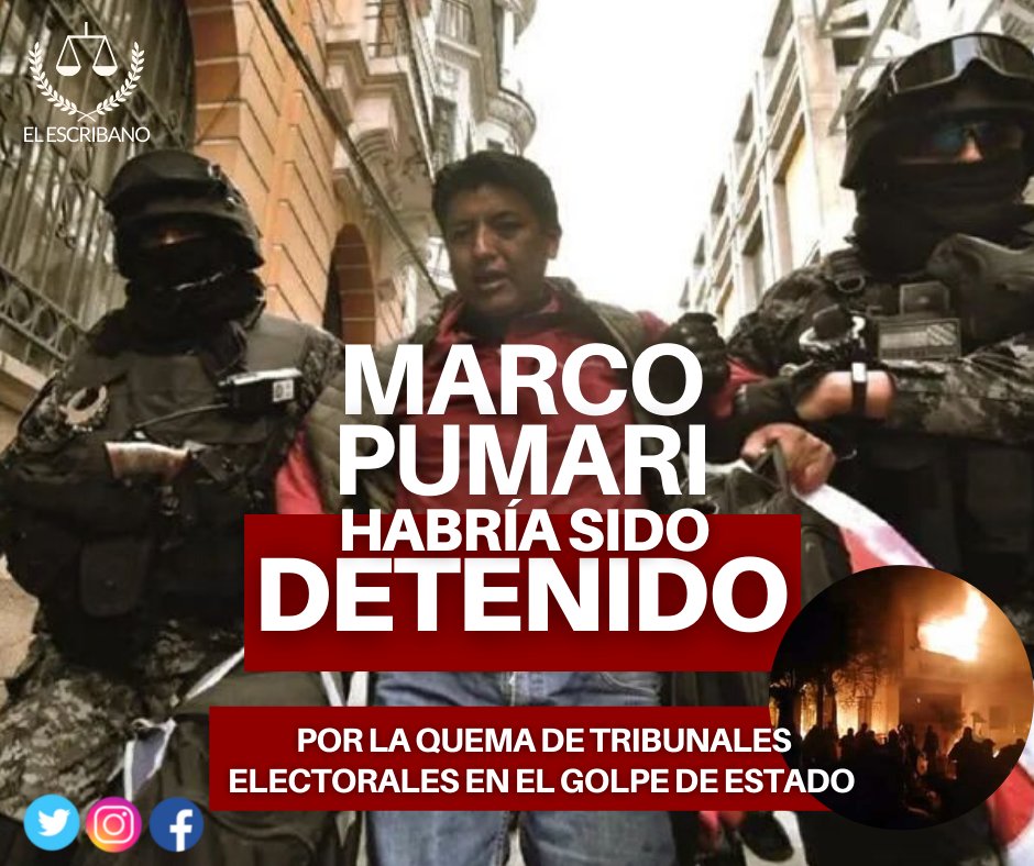 ElEscribano10's tweet photo. #Urgente 📌📳
Medios potosi nos informan que @MarcoPumari, ex Pdte. de #Comcipo, habría sido detenido, acusado de la quema de tribunales electorales, durante el #GolpeDeEstadoEnBolivia. 

#Bolivia #Noticias 
Síguenos en nuestras redes sociales para mantenerte informado https://t.co/hd2qYJ41oN