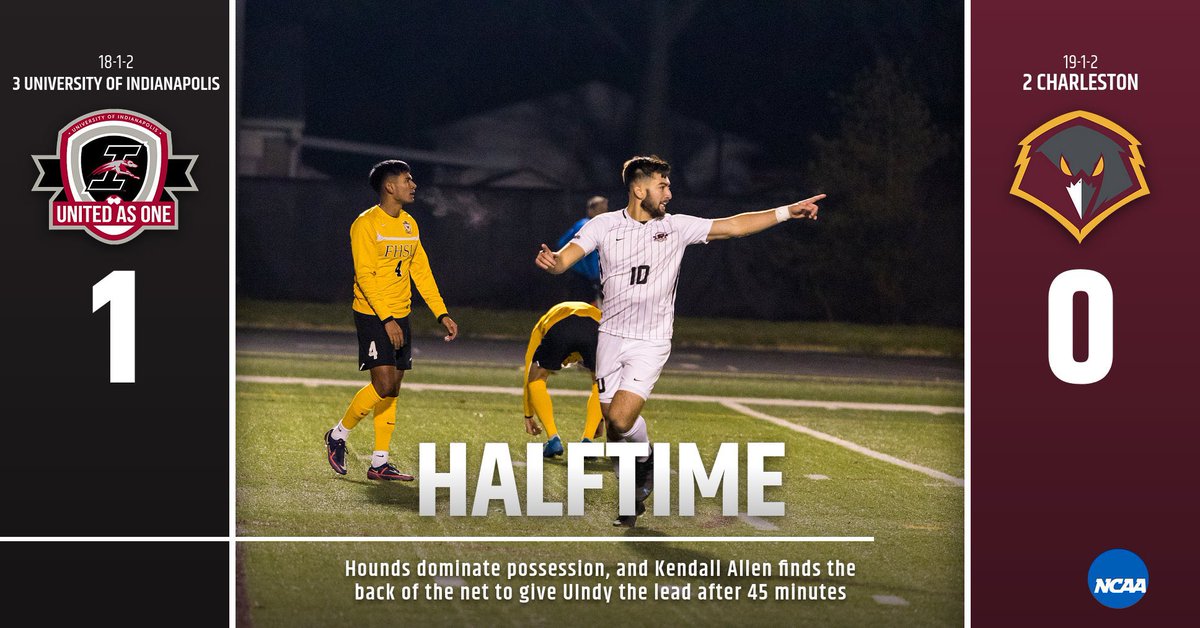 UIndyMSoccer's tweet photo. HT| Hounds find themselves ahead after 45 minutes in the DII National Semifinal https://t.co/wHG9ANYKDy