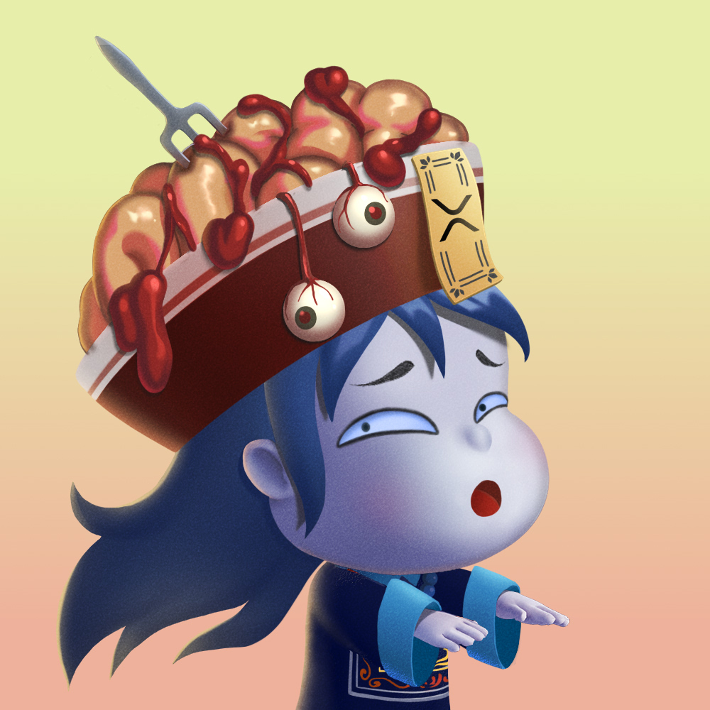 zombinomyNFT's tweet photo. 👺 Sneak Peek 👀
This zombiz seems blue, both his skin and his feeling 🟦 
Is it because of #XRP ? Look at the spell card on his head ❗  
Maybe stress eating brains will make him feel better 🧠🍴

Meet more chic zombizz at the #Zombinomy discord 🧟‍♂️💙

#NFT #NFTProject  #NFTs https://t.co/IUN8MBfUVt