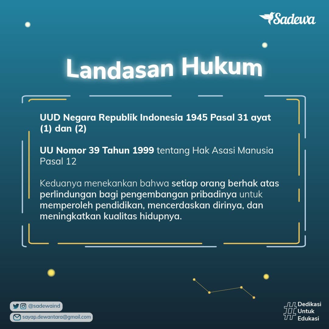 SadewaIND's tweet photo. [SELAMAT HARI HAM SEDUNIA]

Sadewa percaya kalau HAM perlu dijunjung tinggi tanpa adanya diskriminasi. 
Pendidikan adalah salah satu hak asasi manusia yang seharusnya bukan merupakan sebuah keistimewaan, namun hak dan sekaligus kewajiban tiap manusia yang dijamin negara. https://t.co/7ZLDkTW6Io
