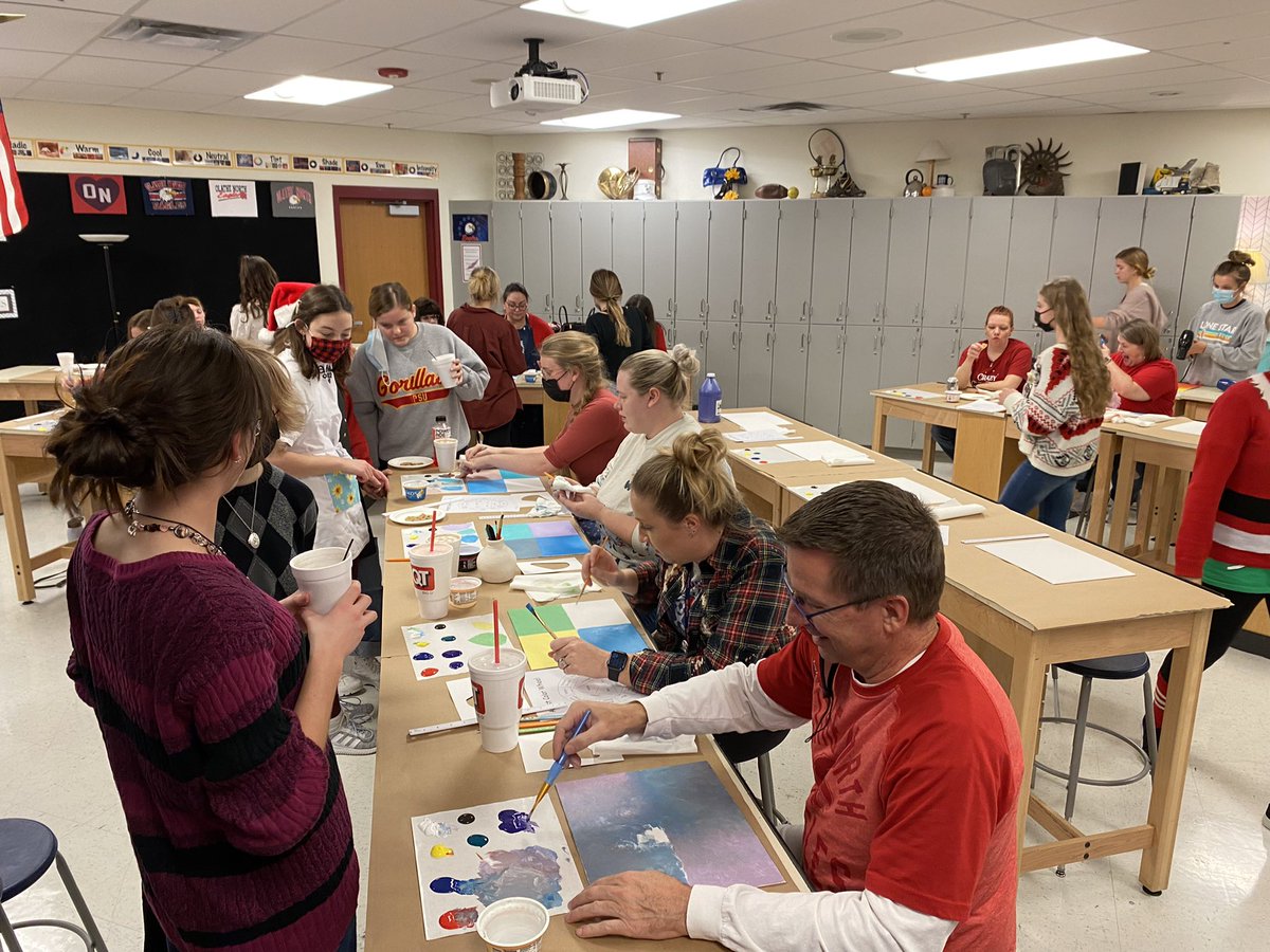 Olathe North National ART Honor Society hosted a successful first ever painting party! Students teaching teachers was such a fun experience! Thanks to everyone for making a memorable night! <a href="/JasonHermanON/">Jason Herman</a> <a href="/JNoteboomON/">Jennifer Noteboom</a>  <a href="/NAEA/">NAEA</a> @OPSMomentsThatMatter