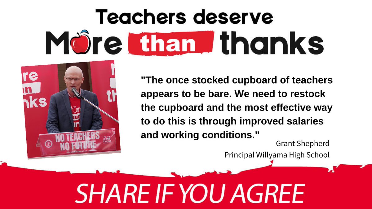TeachersFed's tweet photo. To fix the teacher shortage problem the premier must fix the wages and workload problem. #MoreThanThanks https://t.co/rxtcH0qwg8