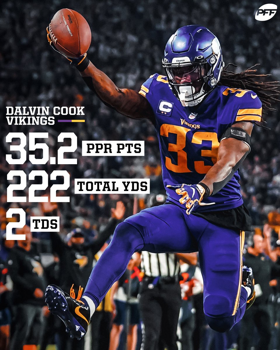 PFF_Fantasy's tweet photo. HIT THE 🔁 BUTTON IF YOU STARTED DALVIN COOK TONIGHT https://t.co/hjJrxgwEYe