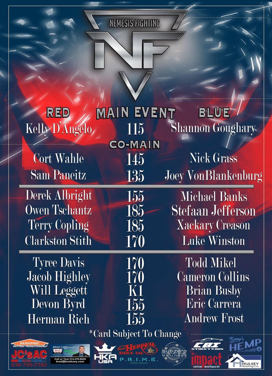 Nemesisfighting's tweet photo. Come out and support these men and women as they put on a show for the fans THIS SATURDAY December 11! Doors at 6:00pm. Limited Tickets Available.

If you can't make it to the event catch the show on #PPV
https://t.co/SB1irv9tDq

*** Card Subject to Change https://t.co/9XVQ4XOr2g