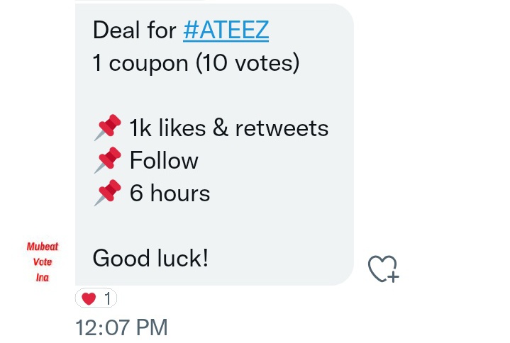 missyssippi_1's tweet photo. 🎉 SMA Deal for @ATEEZofficial (from @mubeatvoteina) 

🎁: 1 coupon (10 votes) 

Completed:
▫️1K RETWEETS 
▫️1K LIKES
▫️Must follow @mubeatvoteina

- Deadline: 6 Hours Only❗
Tag your moots please! 🥺❤️ https://t.co/4CKQVB6VKf