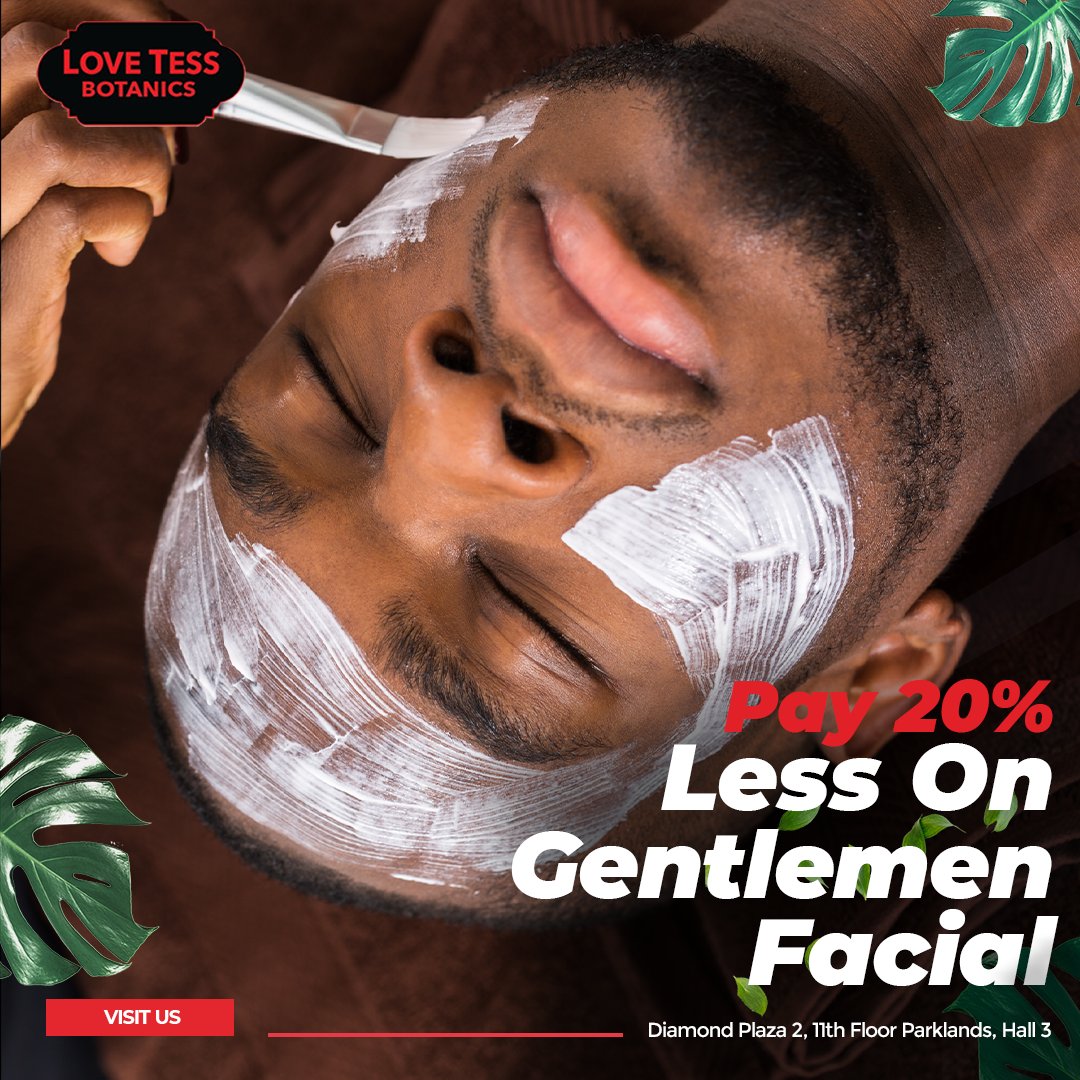LTbotanics's tweet photo. 20% OFF Gentlemen Facial. To book a session with us call  +254 112 881 766  or visit us in Diamond Plaza 2, 11th Floor, Hall 3 next to Anga Imax Cinema

*Offer valid till 31st Dec 2021
#lovetessbotanics #Skincare #Spa #bodycare #facecare #haircare https://t.co/B8tMNnwSbz