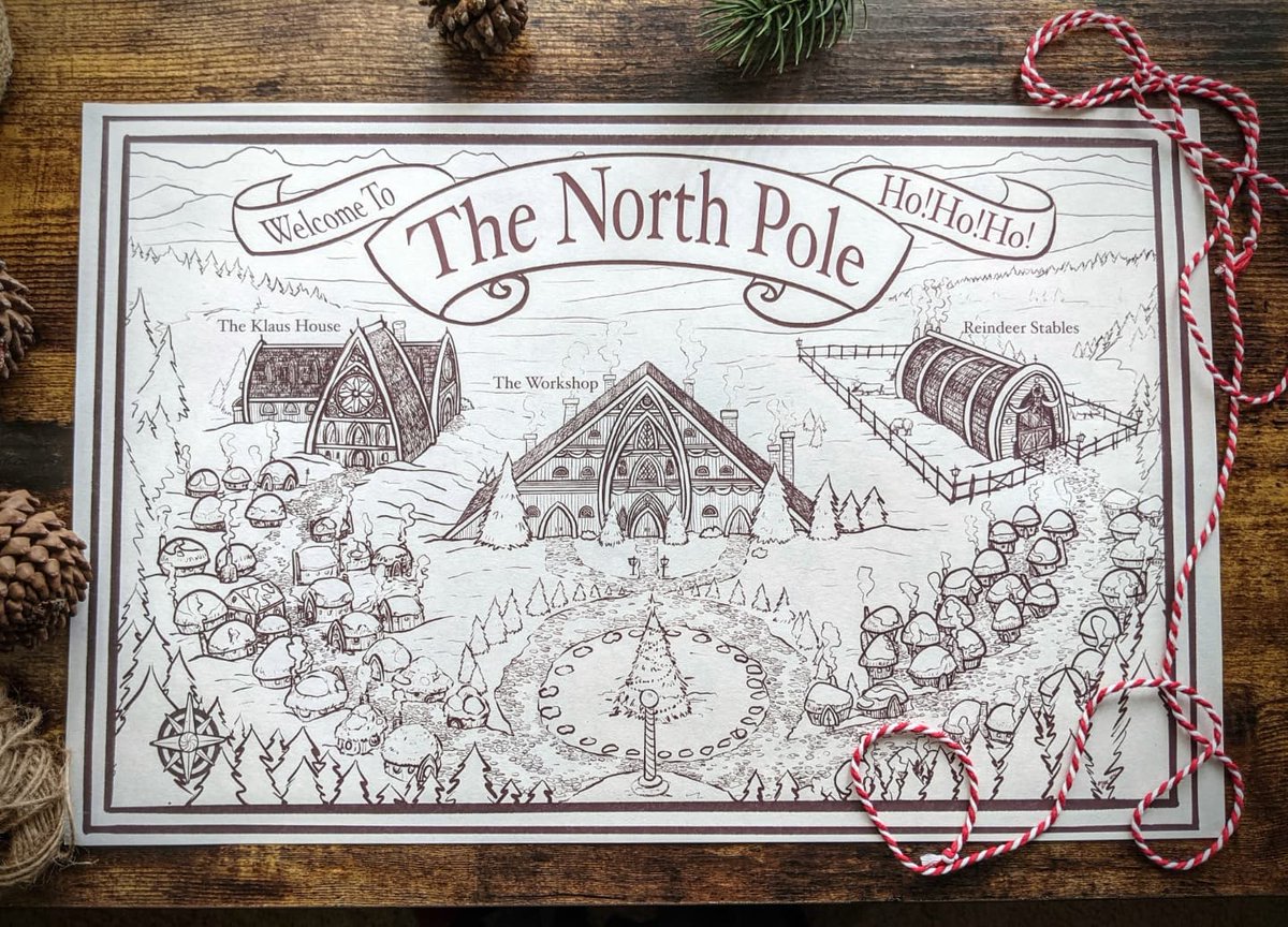 melrosemaps's tweet photo. North Pole map designs are up in my shop! Posters and cards are now available! I really loved designing with a mix of Nordic and gothic, and cottage/cabin architecture.

#northpolemap #christmascard
#cozychristmas
https://t.co/6QJcYXT9UN https://t.co/FaQQ5tkUqU