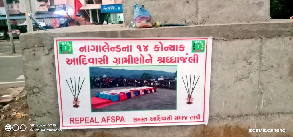 Chhotu_Vasava's tweet photo. Bhil Tribals from Gujarat stands in solidarity with the people of #Nagaland 

We Tribals of India  condemn the mass killing of our #NagaTribals  in #MonDistrict on 5thDecember 

#RepealAFSPA #AFSPA #India
#TriballivesMatter #FarmLaws https://t.co/9bToQmRJD9