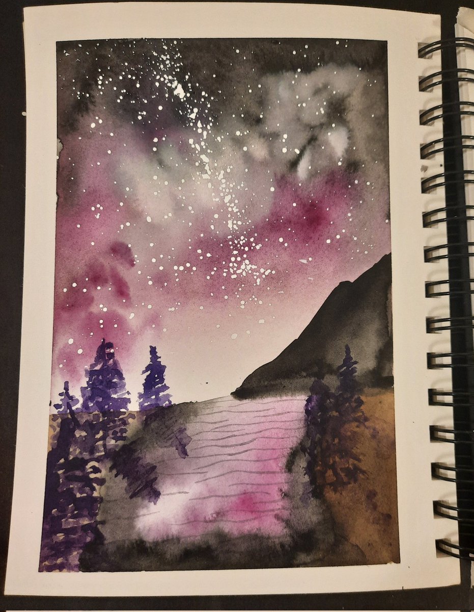 There's a lot going on in this painting. That's how it is sometimes. Just trying to go to bed at a decent hour. Adulting. It can suck. But there's watercolor &amp; nature &amp; stuff. &amp; pork buns! I had the best pork buns of my life today! Unexpected wins. Gotta love em