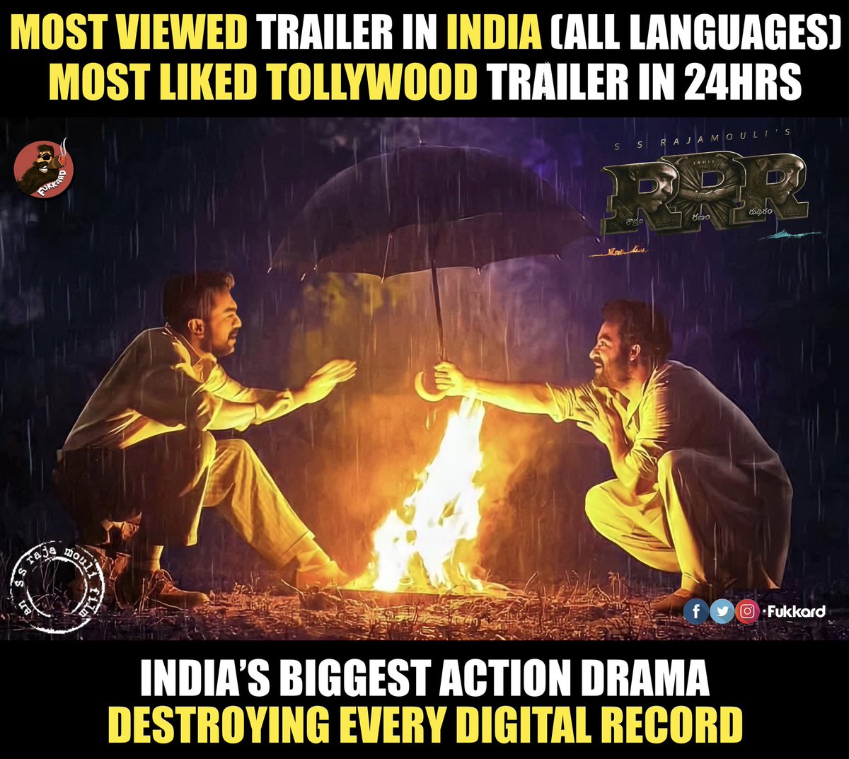 Fukkard's tweet photo. SSR - Shattering every Single Record👊👊

#RRRMovieTrailer #RRRTrailer https://t.co/IytvH6biFv