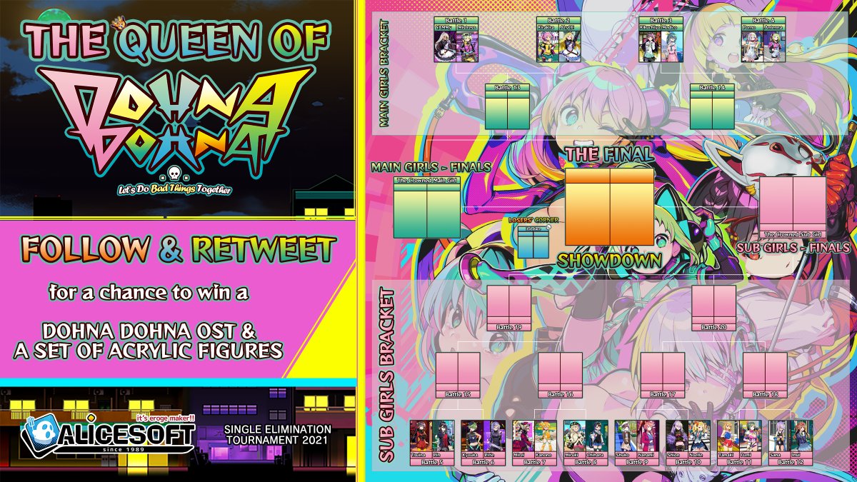 Let's crown the Queen of Dohna Dohna with a popularity contest!
Each battle will be decided by your votes through 1vs1 Twitter polls, starting next Monday with Battles 1, 2, 3 &amp; 4.

𝙁𝙤𝙡𝙡𝙤𝙬 and 𝙧𝙚𝙩𝙬𝙚𝙚𝙩 for a chance to win a Dohna Dohna OST + a set of acrylic figures!
