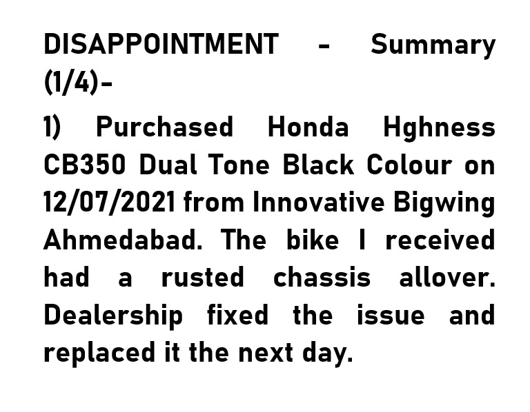 pkcheema_91's tweet photo. @BigWingIndia @Honda @honda2wheelerin @innovativehonda #Hondaハート #honda #hnesscb350 #bigwingindia #BigWing #cb350 #consumer #consumerprotection #bikes #motorcycle #bike #ahmedabad #India #nohondaforlife #Disappointed https://t.co/zzmynRSAre