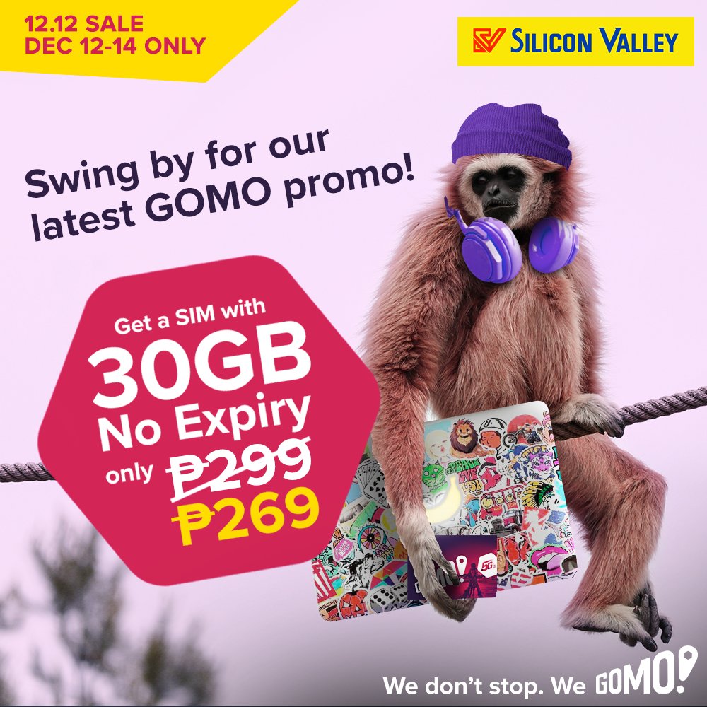 siliconvalleyph's tweet image. We don’t stop dishing out AWESOME deals, guys! Drop by any Silicon Valley branch to get a GOMO SIM for only P269. It comes with 30GB of data that NEVER expires! Only available from Dec 12-14! 💚😎🤩

#SiliconValleyPH #GomoSim #GlobePH