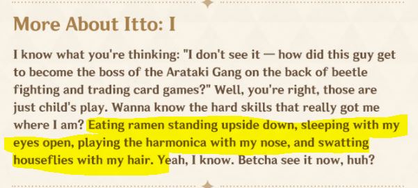 I really wanna see how Itto can play the harmonica with his nose lol XD
but he has a lot of weird skills there hahahahah
#原神