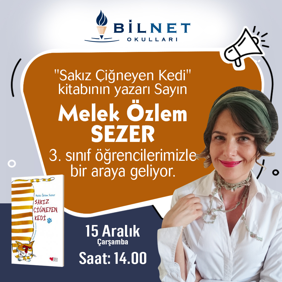"Sakız Çiğneyen Kedi" kitabının yazarı Sayın Melek Özlem Sezer, 3. sınıf öğrencilerimizle bir araya geliyor.

#bilnetokulları #bilnetschools #sakızçiğneyenkedi #book #çocukkitapları