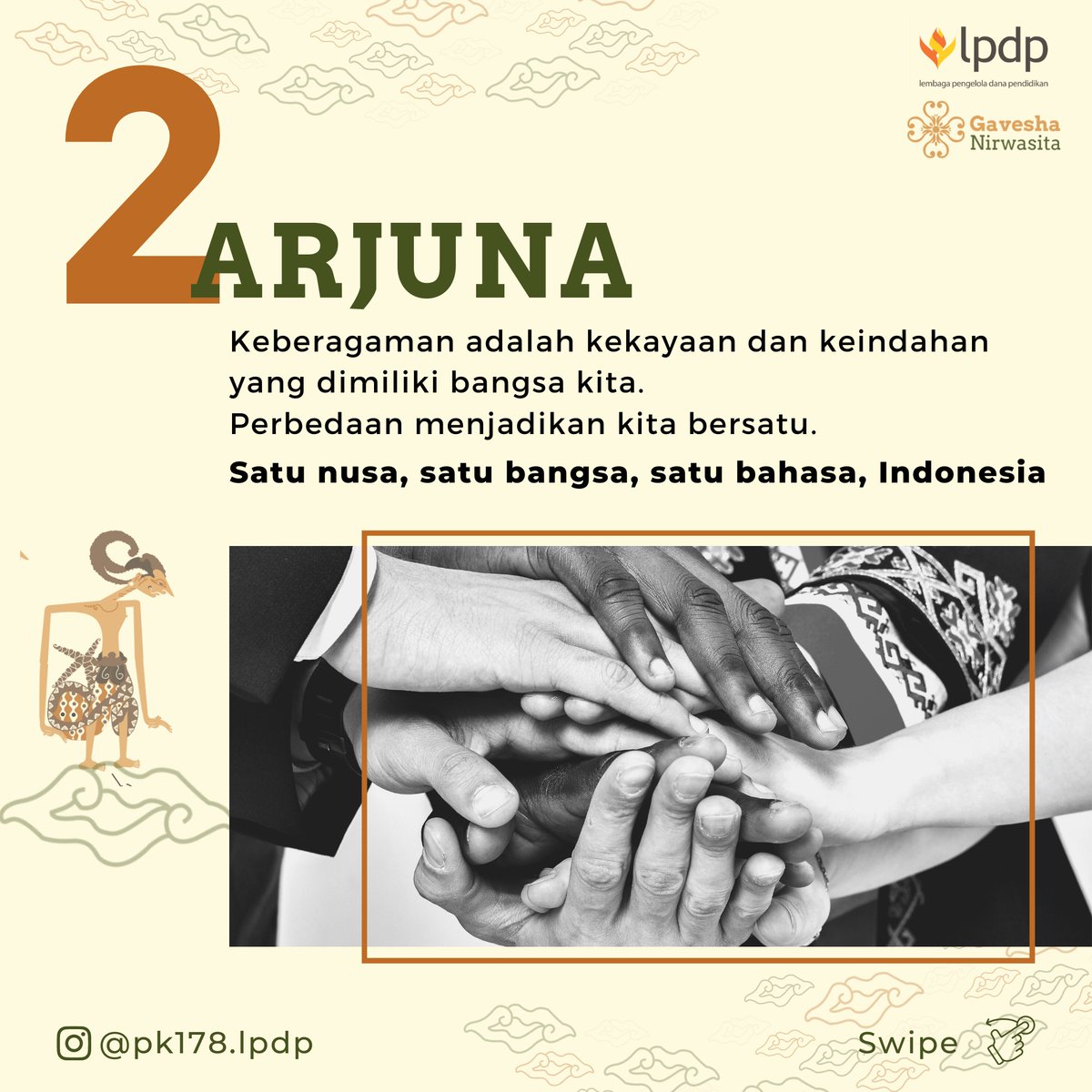 erlityas's tweet photo. Di hari terakhir PK ini, kami dari PK-178 Gavesha Nirwasita yang terdiri dari enam kelompok (Yudhistira, Arjuna, Shinta, Batara Ismaya, Srikandi, Drupadi) bersama berkomitmen dan terus mengajak semua rakyat Indonesia untuk selalu menjaga persatuan, yang telah - cont https://t.co/Dlovzrv88D