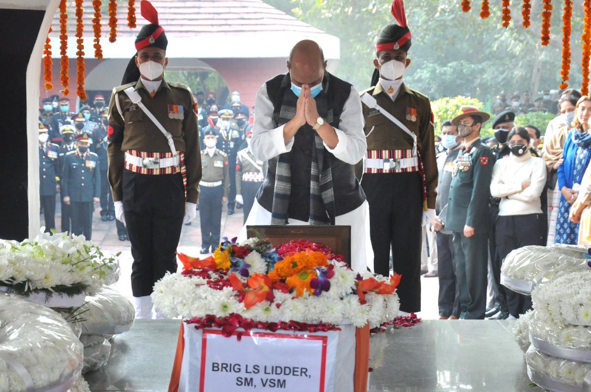 rajnathsingh's tweet photo. Paid tributes to Brigadier LS Lidder. My heart goes out to his family. May God give them strength to bear this monumental loss. https://t.co/gUnrV0Q36w