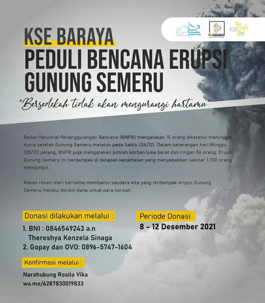 KSEunpad's tweet photo. KSE BARAYA : PEDULI BENCANA ERUPSI GUNUNG SEMERU

Mari bersama membantu saudara kita yang terdampak erupsi Gunung Semeru melalui donasi dana untuk para korban.

Donasi dilakukan melalui
1. BNI : 0846549243 a.n Thereshya Kenzela Sinaga
2. Gopay dan OVO: 0896-5747-1604 https://t.co/WOdFdvuHom